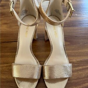 Nine West Metallic Rose Gold Ankle Strap Block Heels